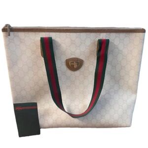 ✨Vintage 1970’s GUCCI Plus GG Monogram Large Shopper Tote Shoulder Bag Web Strap